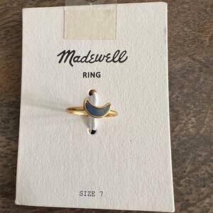 New Madewell Gold Tone Blue Gray Moon Crescent Ring - Size 7
